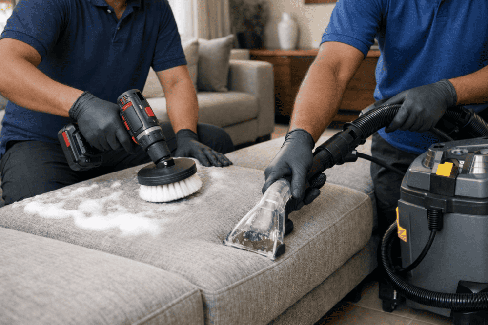 Cleaner deep cleaning a fabric sofa